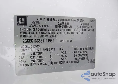 2008 Chevrolet Silverado 1500 Lt1 z USA, uszkodzony, nr VIN 2GCEC13C581111930